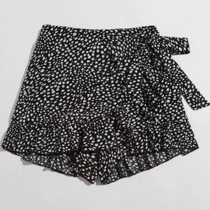 SHEIN Dalmatian Print Ruffle Hem Wrap Skort